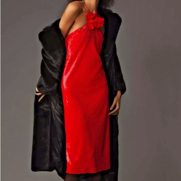 NWT Le Superbe from Anthropologie Kaia Botanica Sequin Midi Dress, Red, Size 8 - Picture 4 of 15